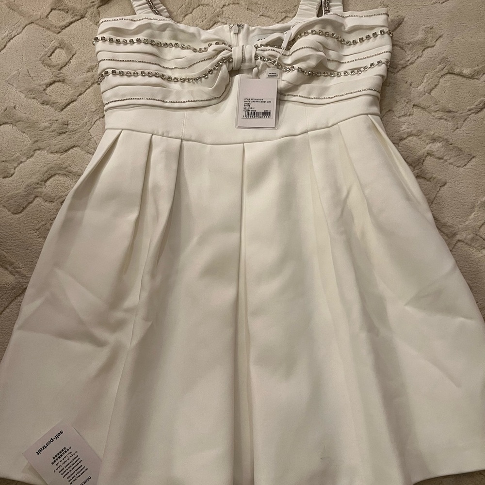 Self-Portrait White Diamante Mini Dress